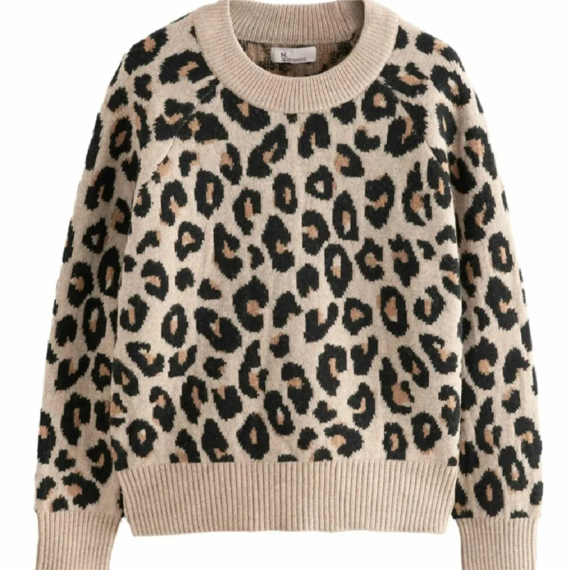 Beige leopardmönstrad stickad tröja - 1