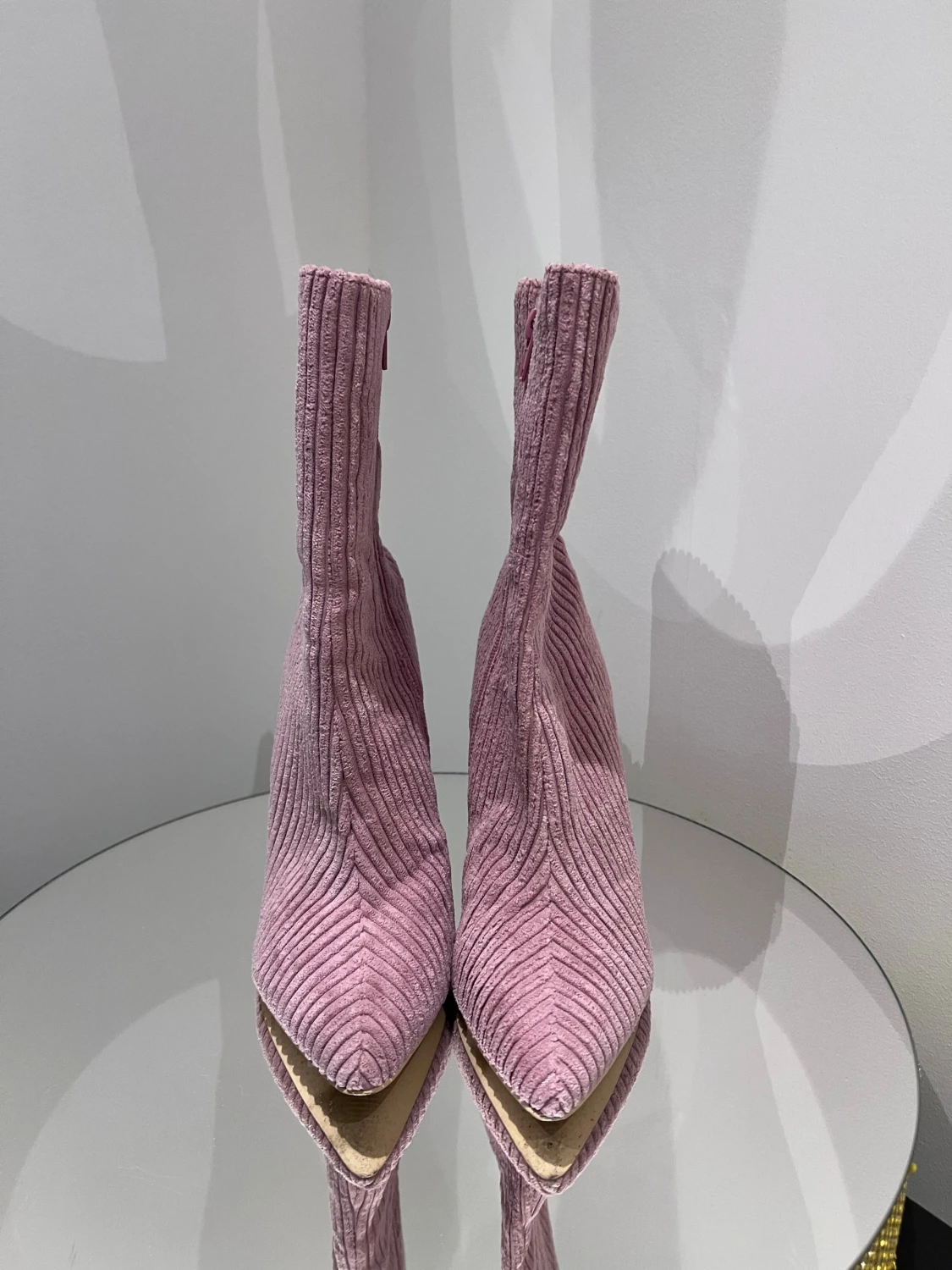 Rosa ribbade stövletter med klack - 1