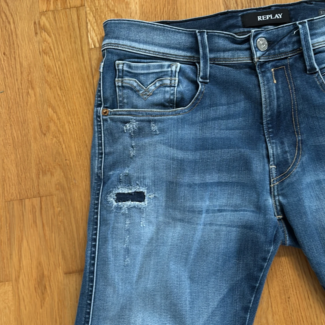 Blå Replay Hyperflex jeans med slitningar - 2