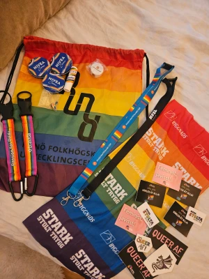 Pride-Kit - Säljer ett kit med oanvända prideprodukter 🥰 Innehåller: en jumpapåse, nackvärmare/balaklava, 11 st klistermärken, 3 st pride niveakrämer, labello pride läppbalsam, 1 pin, 1 penvässare och 2 st flask"hängare", 2 st nyckelband. Allt är nytt och oanvänt, säljer billigt till en som har större användning för detta än jag! 🏳️‍🌈