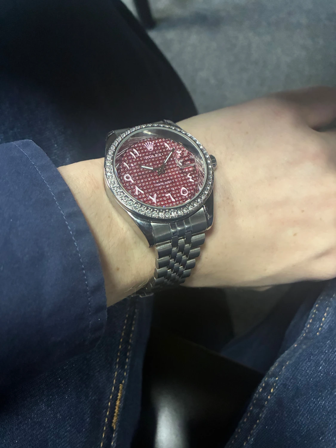 RolexDatejust silver/röd glittrig klocka - 5