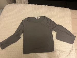 Grå långärmad topp från H&M - Säljer en enkel och stilren grå långärmad topp från H&M. Toppen har rund halsringning och är tillverkad i mjuk bomull som känns skön mot huden. 