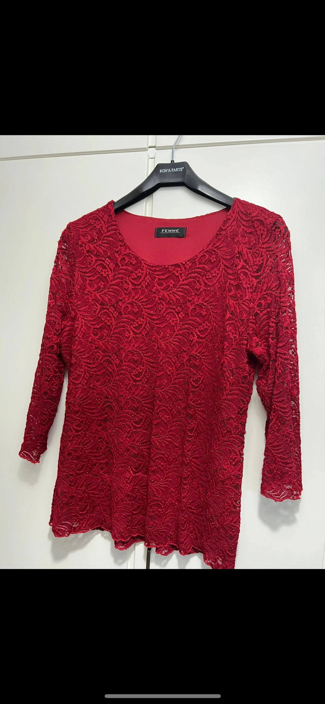 Röd spetsblus med lång ärm - 4