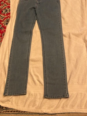 Blå raka jeansbyxor - Snygga blå jeansbyxor med klassisk rak passform och normal midja. Jeansen har en enkel design utan synliga detaljer och är tillverkade i mjukt denimtyg som passar perfekt till en avslappnad stil.