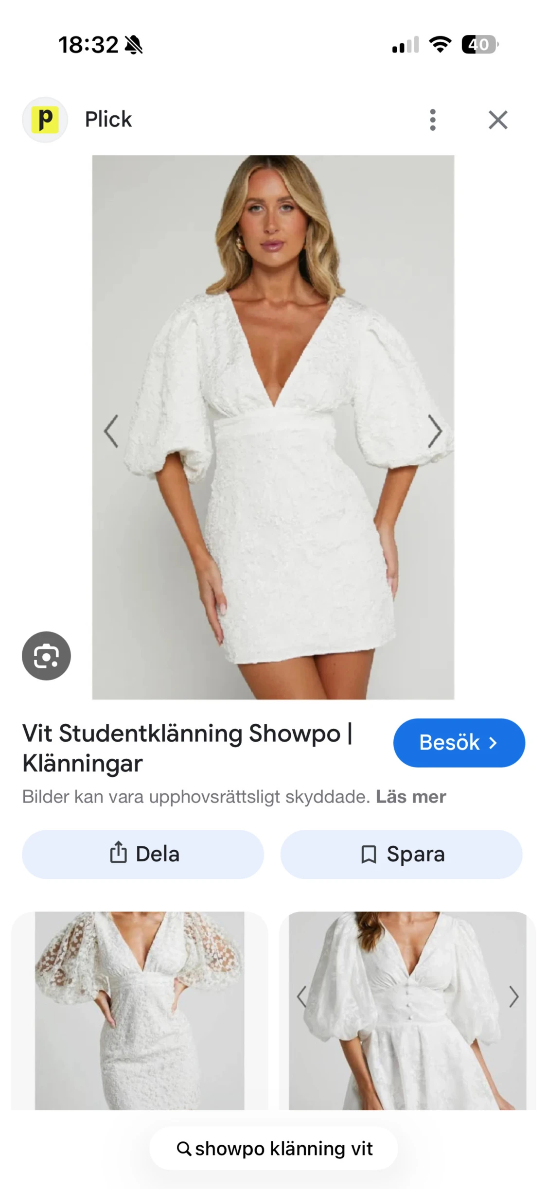Vit kort studentklänning från Showpo