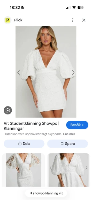 Vit kort studentklänning från Showpo - Söker denna klänning i 36 eller 38. Hör jätte gärna av er då jag verkligen vill ha denna!