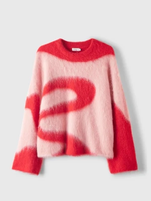 STOCKH LM tröja med rosa och röd  - Stickad tröja i röd och rosa från stockh lm 🩷 fint skick men lite nopprig som stickade tröjor kan bli. Men det kan tas bort med en noppermaskin. 💝 mycket eftertraktad, slutsåld. Köpte den för ca 1000kr - storleken M/L - men passar också S 