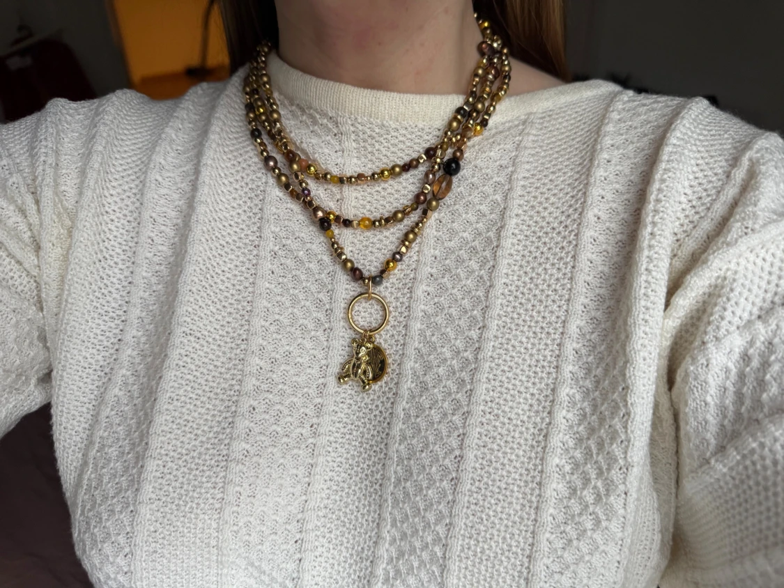 Handgjort vintage pärlhalsband med hänge - 4