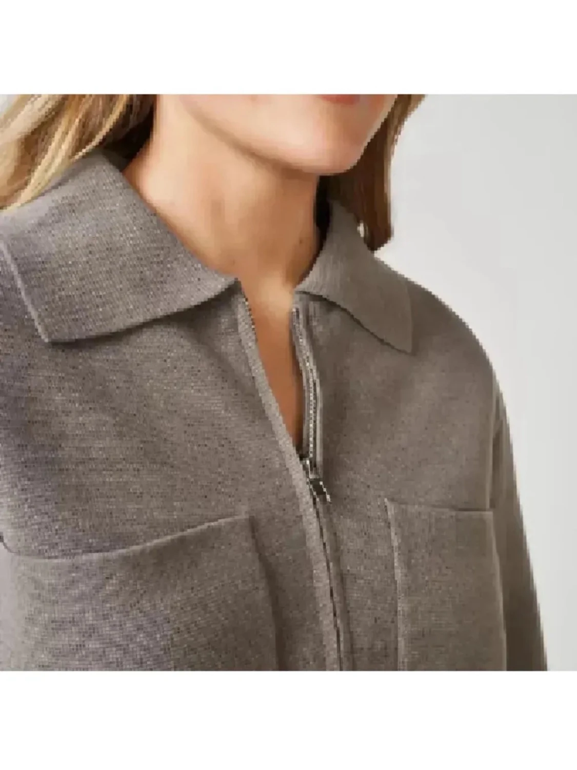 Beige croppad kofta med dragkedja - 2