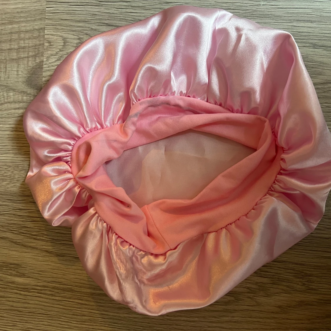 Rosa satin bonnet och hårband - 1