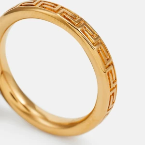 Guldring från Versace - Storlek 57  Omkrets: 5.7 cm  Bredd: 0.3 cm Diameter: 1.8 cm   Kvitto finns. En fin äkta ring av märke Versace köpt från zarlando. Artikelnummer: 1VE54L05T-F11 Säljer endast av den anledningen att jag inte anser att stilen passar mig. Men ringen är otroligt fin, sticker ut och drar till sig komplimanger. Använd få gånger vid finare tillställningar. Skicket är som nytt och inga skavanker eller repor m.m  För mer specifika bilder kan ni skriva till mig så fotar jag efter önskemål!