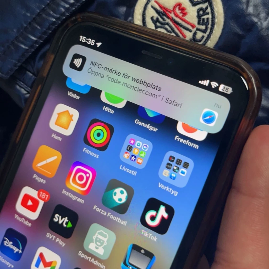 Mörkblå Moncler pufferjacka med huva - 3