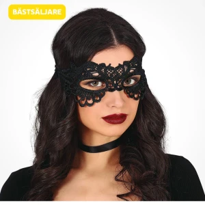Svart spetsmask - Snygg svart mask i spets som ger en cool vintage vibe. . Perfekt för dig som vill sticka ut med en elegant och mystisk look.