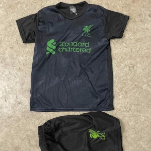 Liverpool M.Salah fotbollströja svart - Snygg svart fotbollströja från Liverpool FC med grönt klubbmärke och sponsortryck på framsidan. På ryggen står M.Salah och nummer 11 i vitt. Kortärmad modell i lätt och ventilerande polyester, perfekt för träning eller match.