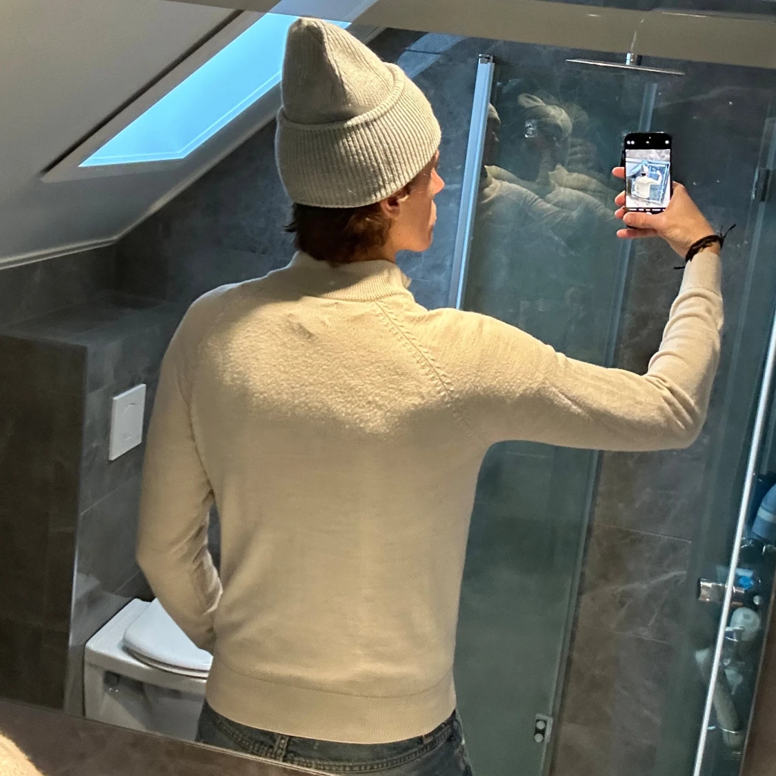 Beige half zip stickad tröja - 2