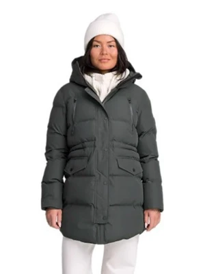 Mörkgrön lång dunjacka med huva - Säljer en mörkgrön dunjacka från Everest med lång passform och stor huva. Jackan har två bröstfickor med dragkedja och två stora fickor med lock framtill. Perfekt för kalla vinterdagar och har en clean, stilren look.