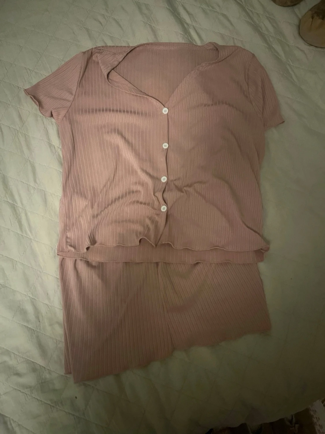 Rosa ribbad pyjamas set