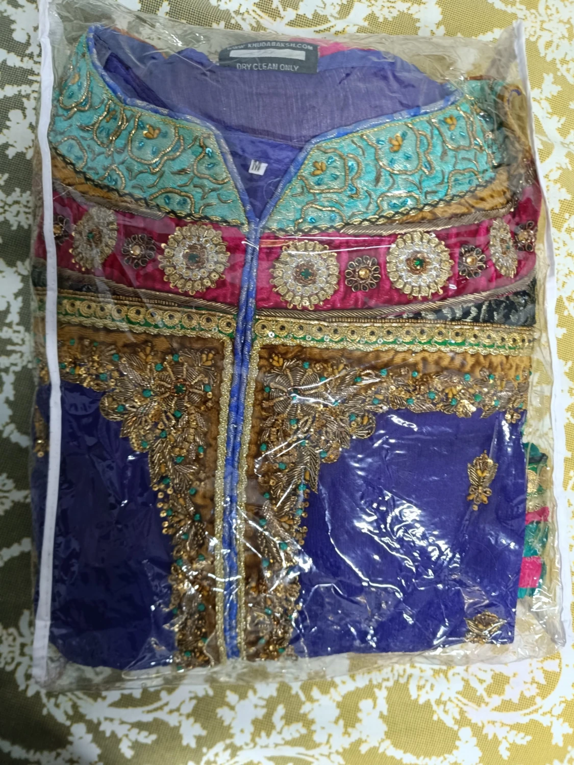 Blå långklänning med broderi och paljetter - 5