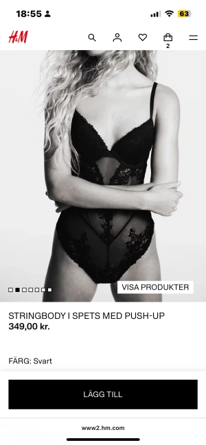 Svart spetsbody med push-up från H&M - Säljer min svarta body från HM som är helt slut på hemsidan, bodyn är aldrig använd och därav nytt skick💓💞storlek 75B