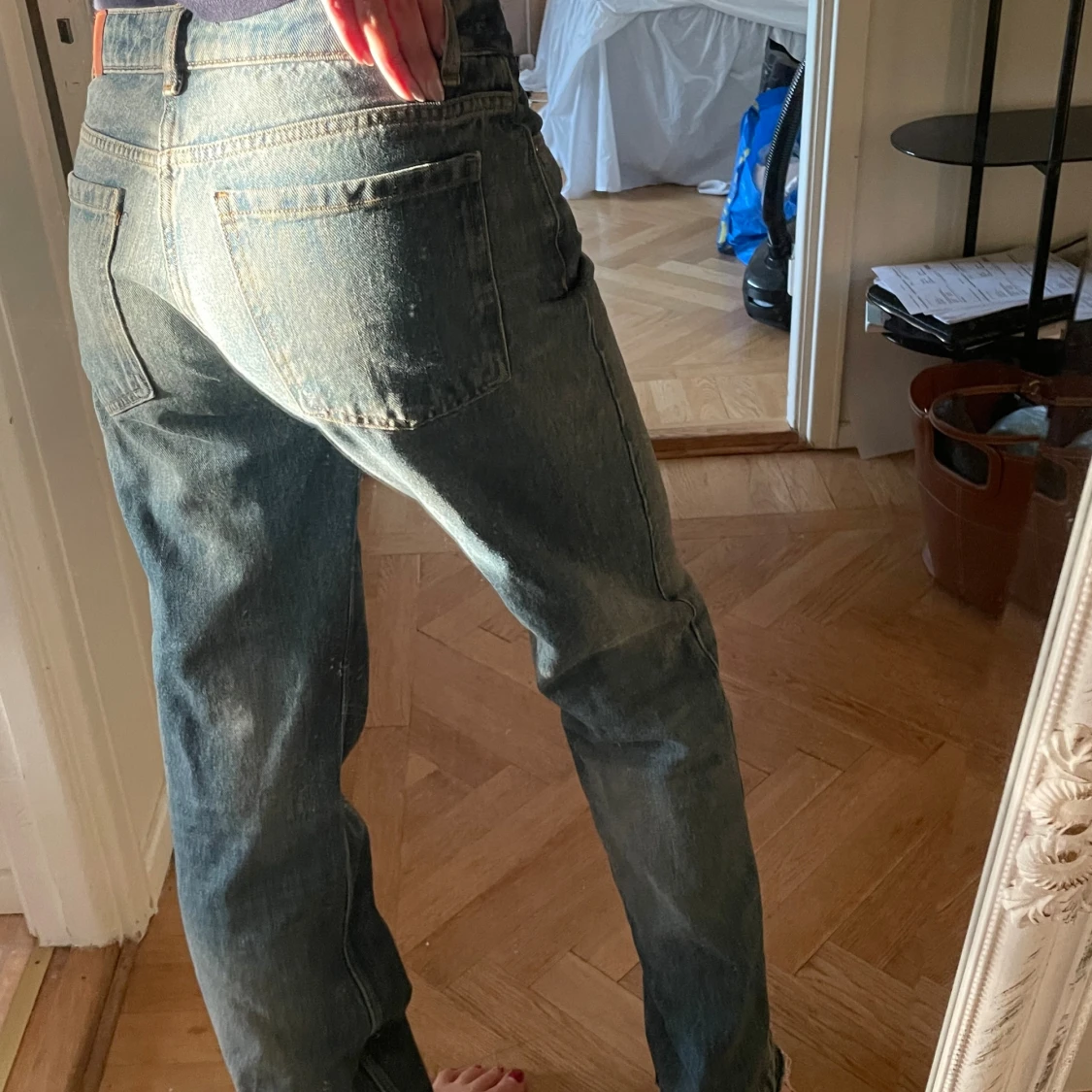 Mörkblåa raka jeans med lågmidja  - 2