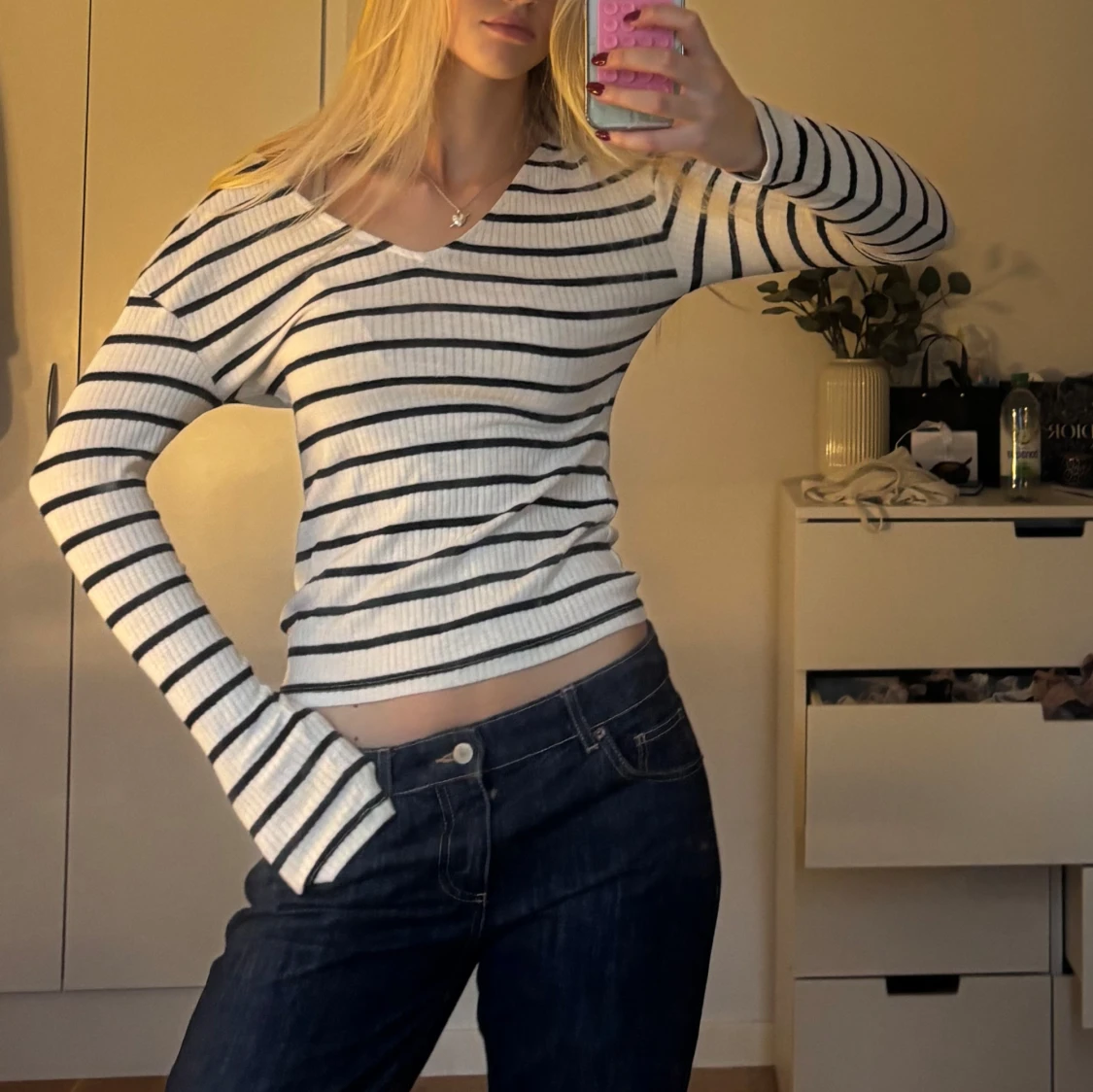 Randig ribbad långärmad tröja - 1