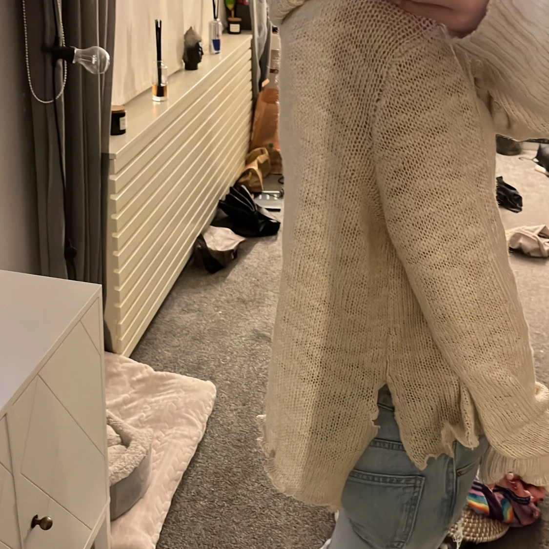 Beige stickad polotröja  - 1