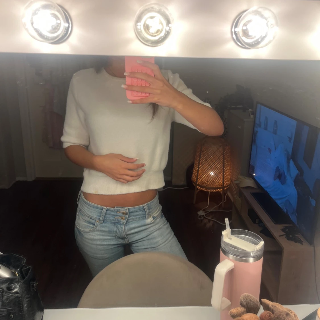 Vit stickad croppad tröja - 1