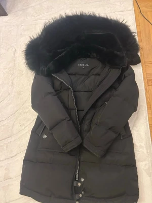 Svart dunjacka från Cedrico med päls - Säljer en svart dunjacka från Cedrico med stor fluffig huva och pälsdetalj. Jackan har dragkedja, knappar och flera fickor med snygga detaljer. Perfekt för kalla dagar och riktigt varm. Lång modell som täcker bra och ger en clean look. Rök och djurfritt hem