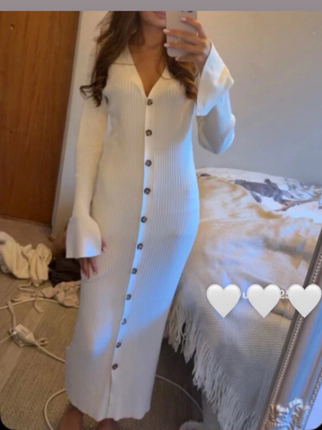 Vit ribbad långklänning med knappar