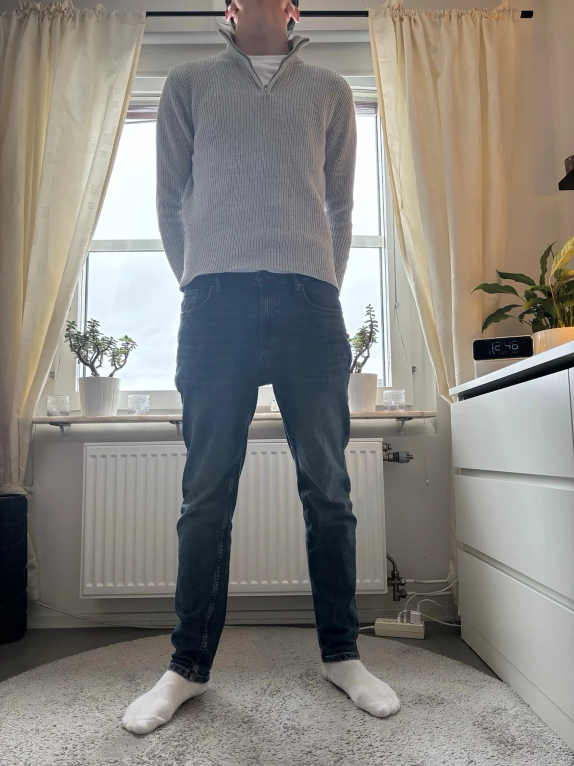 Ljusgrå ribbad half zip tröja - 1