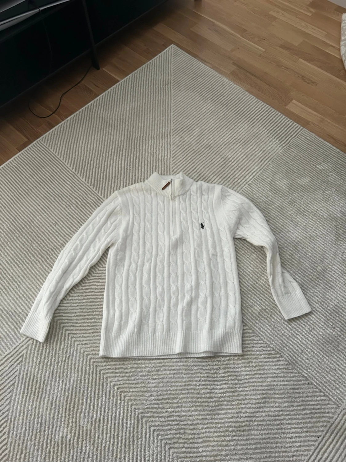 Vit stickad half zip tröja Polo Ralph Lauren