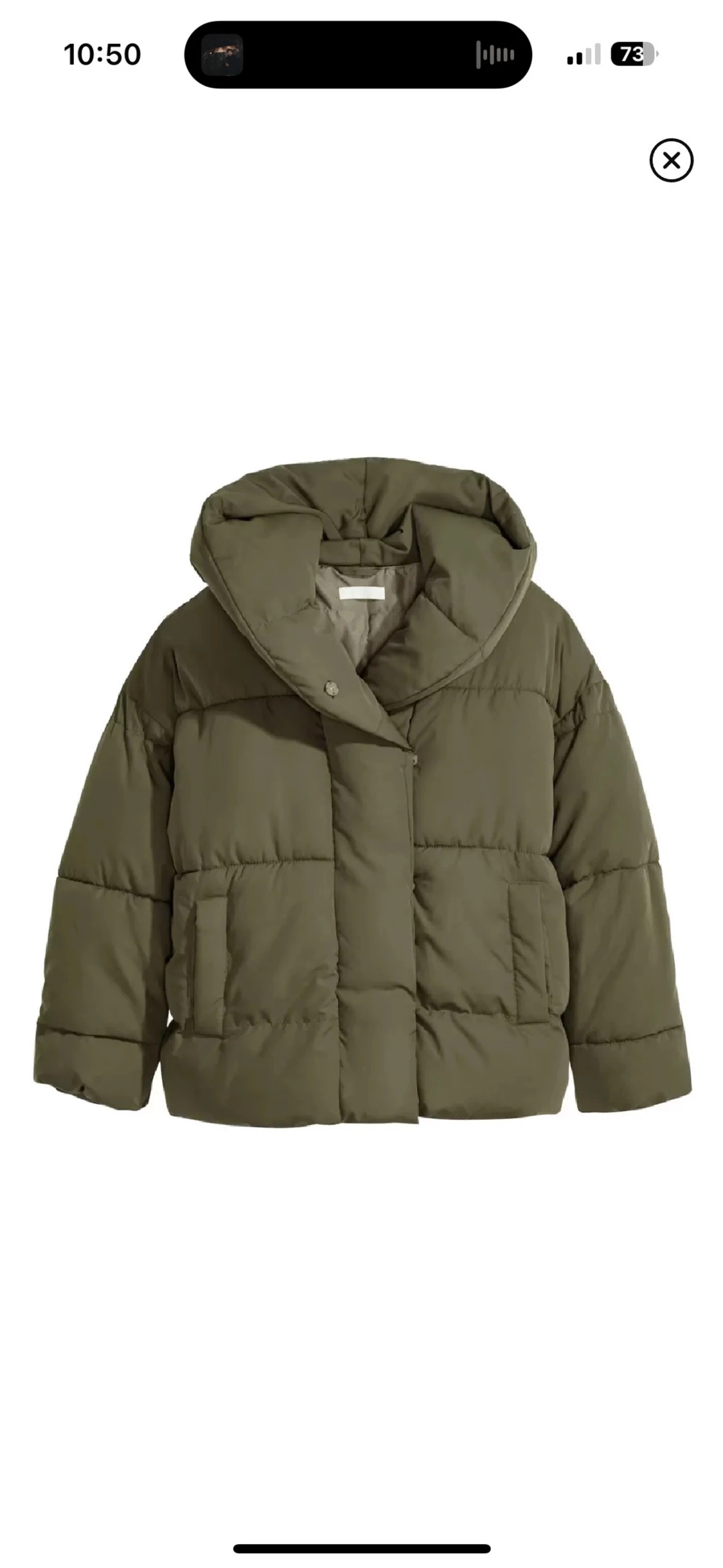 Olivgrön pufferjacka med huva