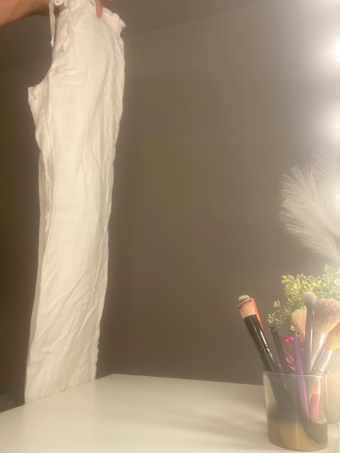 Vita loose shorts med snörning - 2