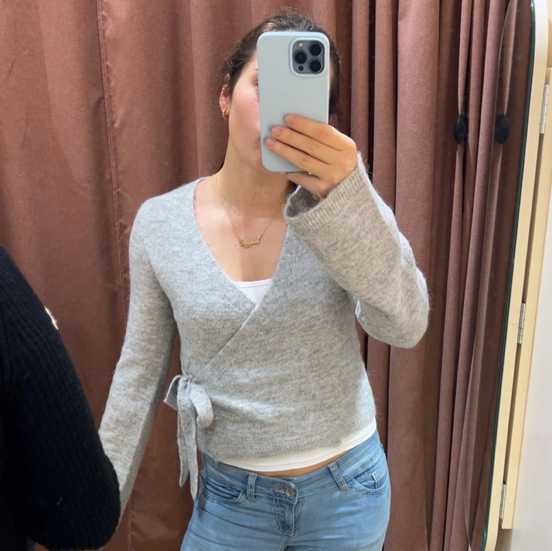 Grå omlottkofta med knyt i sidan - 2