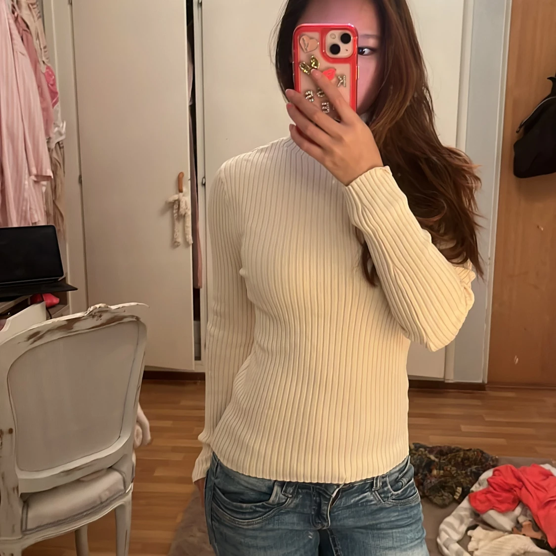 Ribbad polotröja från Zara i beige