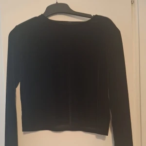 Svart sammetstopp med långa ärmar - En stilren svart topp i mjuk sammet med lång ärm och rund halsringning. Modellen är croppad och har en enkel, klassisk design som passar perfekt till många olika outfits.