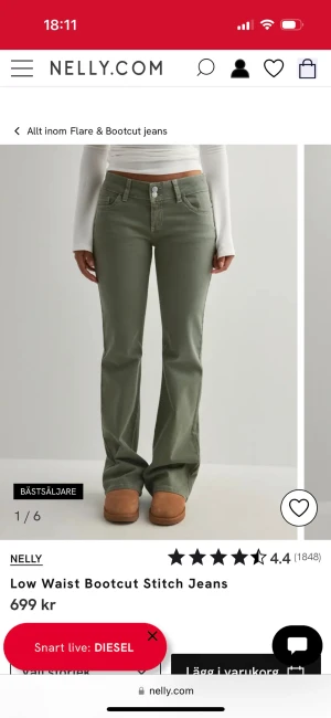 Nelly jeans  - Supersnygga gröna jeans ifrån Nelly! Säljer endast för att jag vill byta till 32 men hann inte lämna tillbaka💗endast lite sliten på ena benet längst nere se sista bild