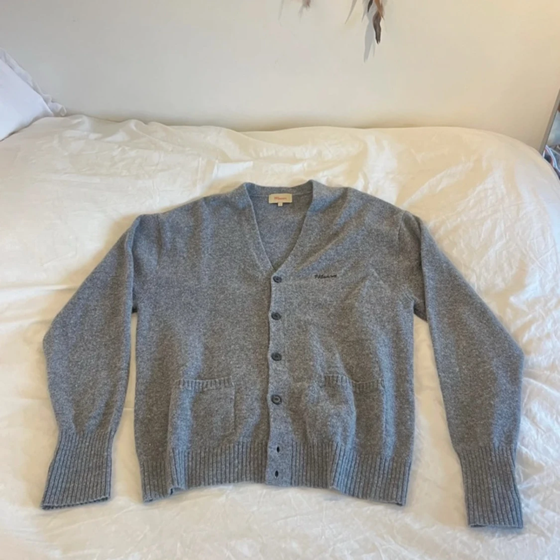 grå Manors Golf 100% ull cardigan med knappar och fickor