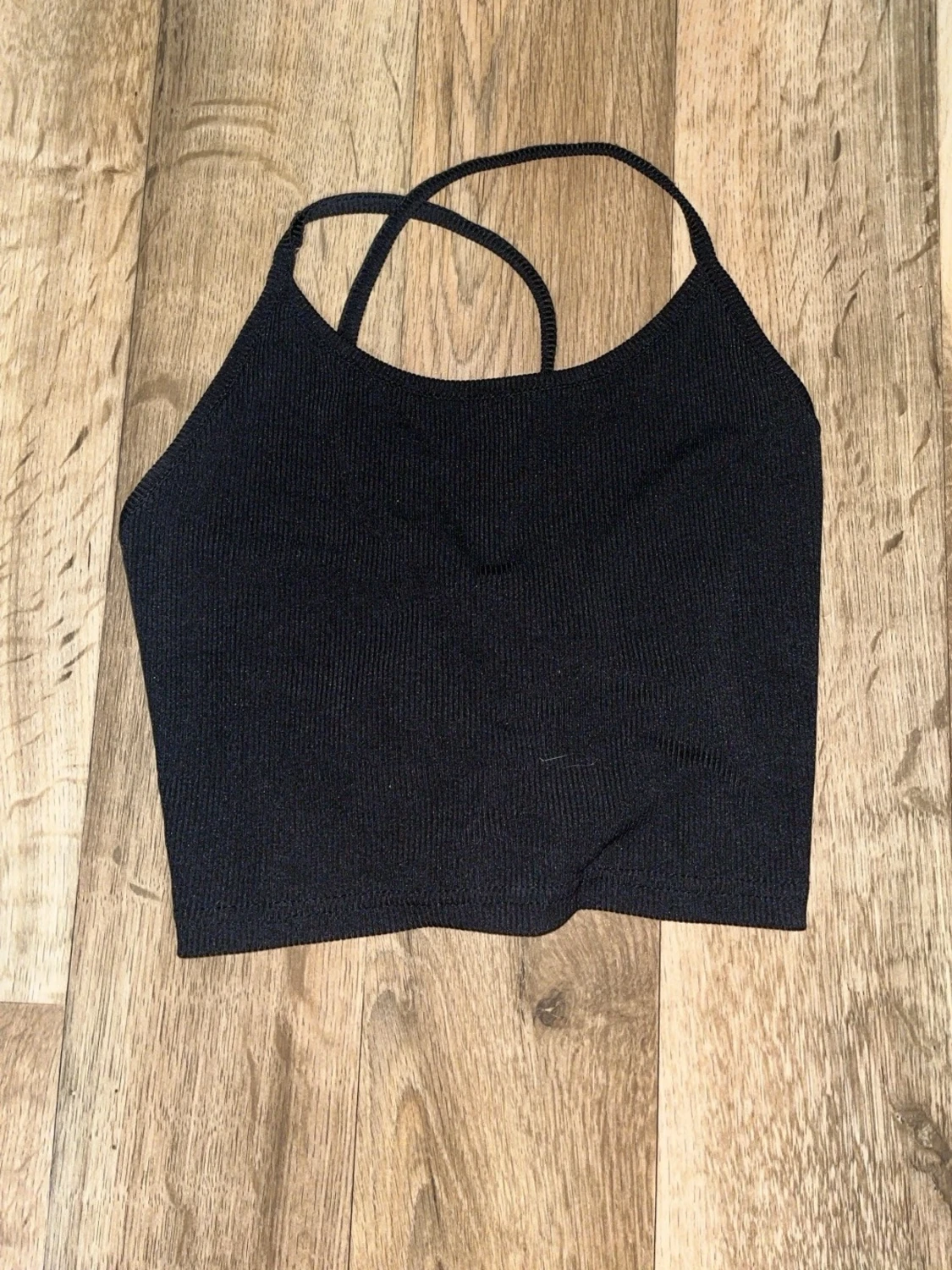 Svart croppad linnetopp med snörning