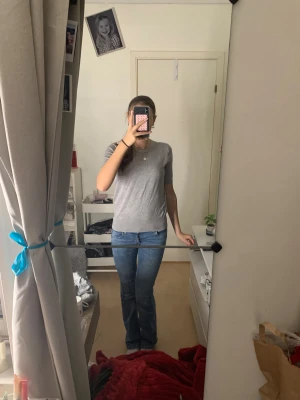 Grå kortärmad topp❣️ - En enkel och stilren grå topp med rund hals och korta ärmar. Toppen är ribbad vid slutet på ärmarna och magen , vilket ger en snygg passform. Perfekt att matcha med jeans eller kjol för en clean look. Skriv vid frågor! 