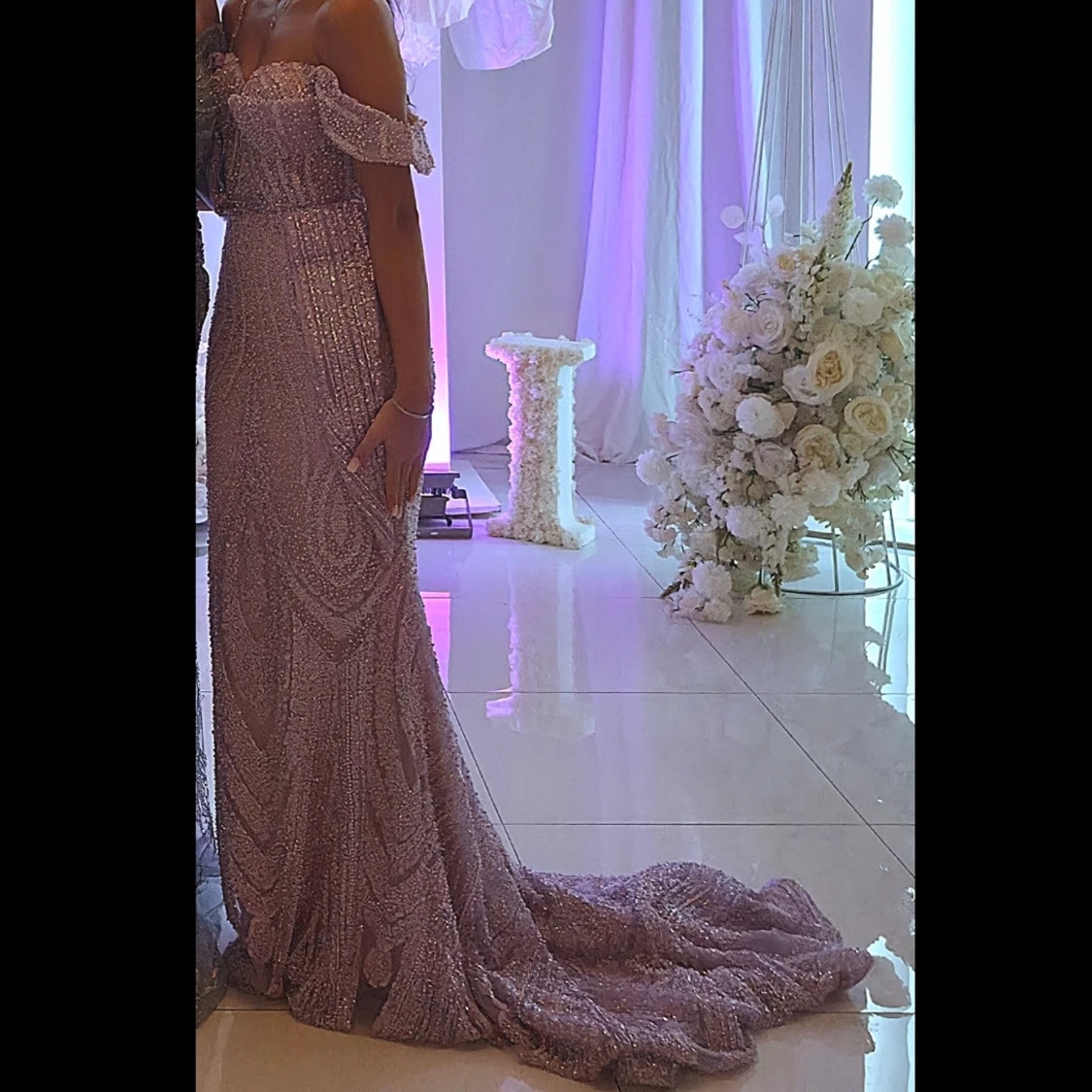 Långklänning balklänning festklänning violett lila pärlor - 1