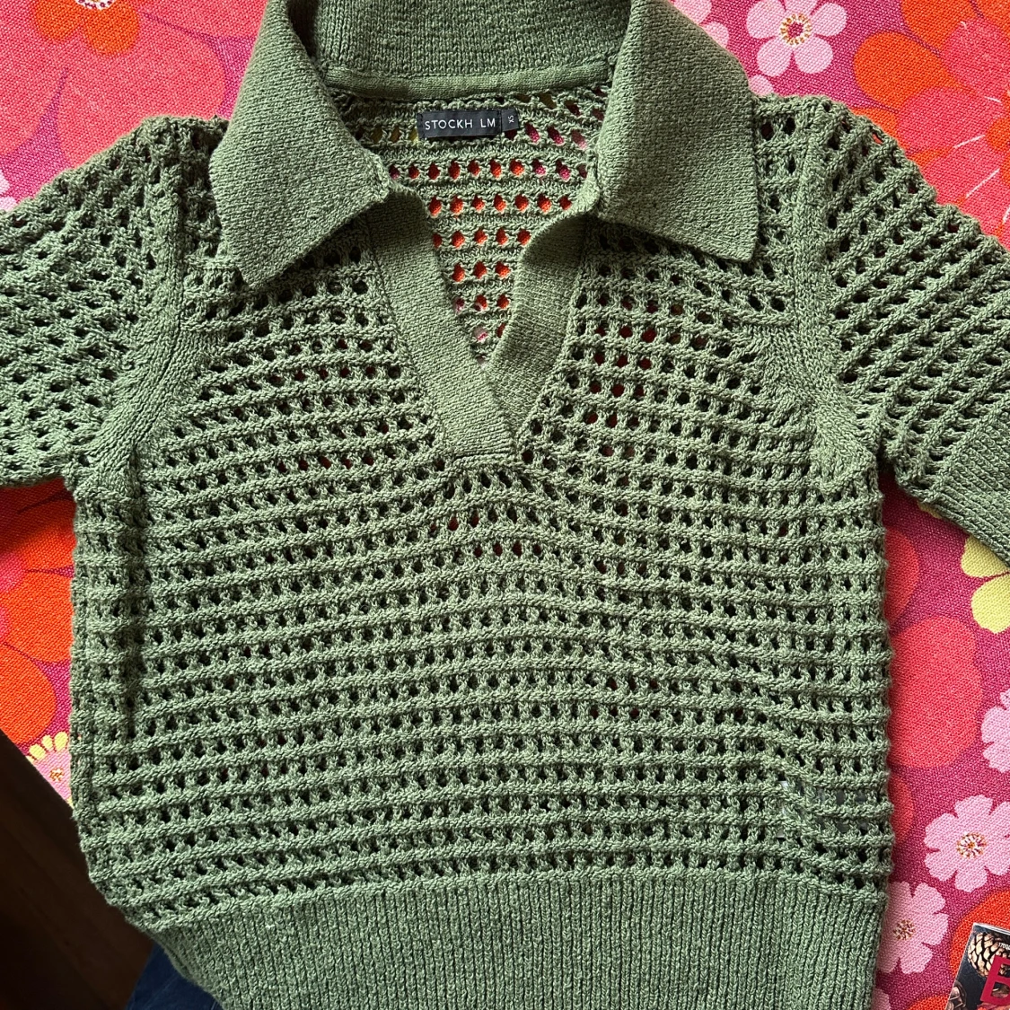 Olivgrön stickad pikétröja Stockh LM - 1