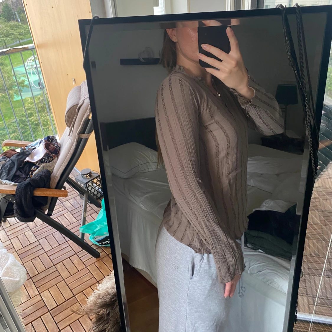 Brun ribbad långärmad topp - 2