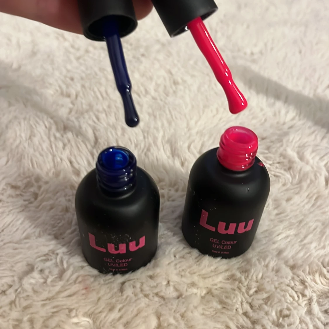 Luu Nails gelnagellack blå & rosa + top coat - 1