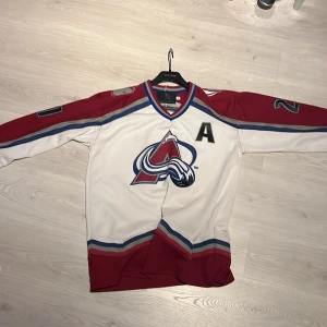 Forsberg Colorado Avalanche tröja Wild Wing - Säljer en Colorado Avalanche hockeytröja med Forsberg #21 på ryggen. Tröjan är vit med vinröda och blå detaljer, stor logga på bröstet och bokstaven A. Långärmad och tillverkad i polyester, perfekt för dig som älskar hockey och retrostil. Kan prutas mycket!