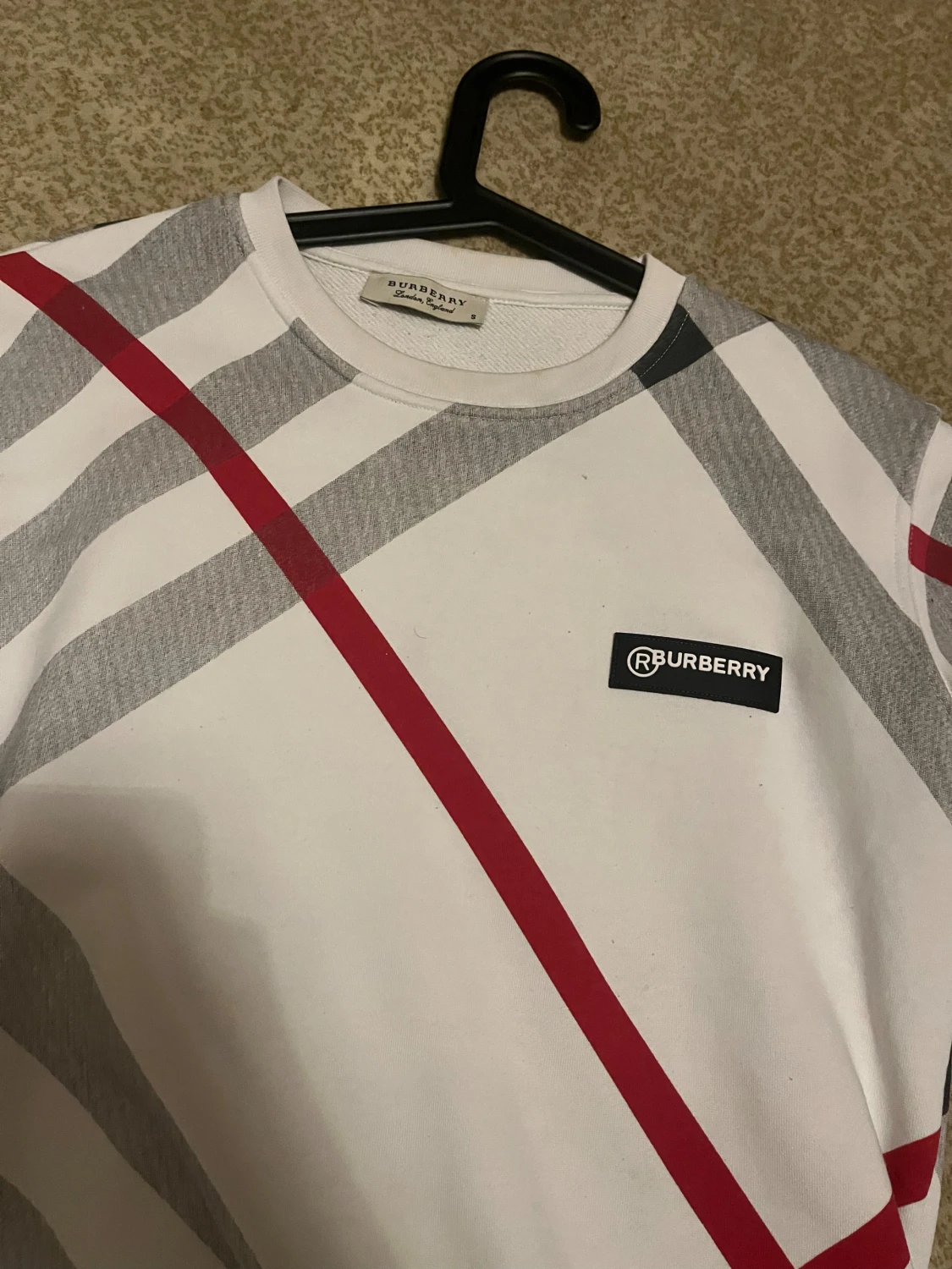 Vit rutig Burberry tröja S - 2