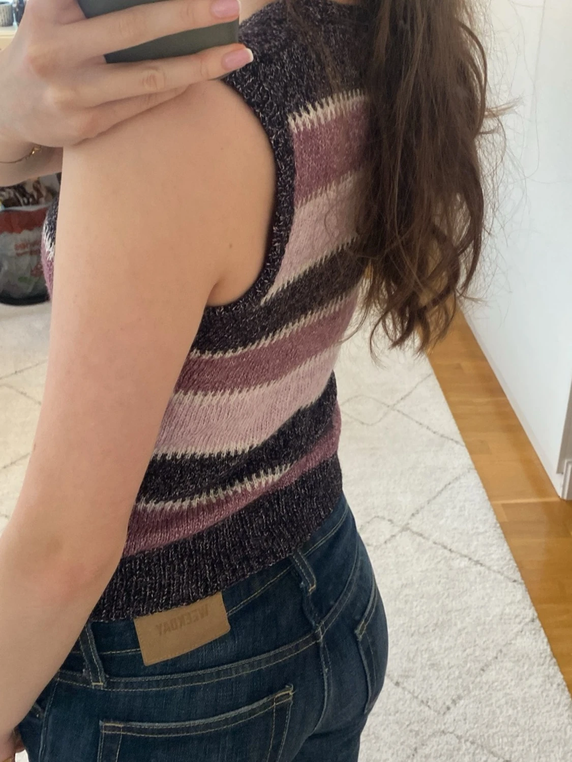 Lila randig stickad väst - 2