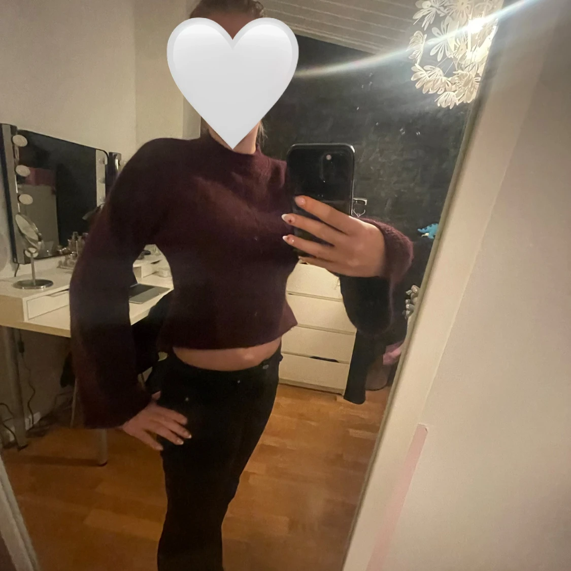 Vinröd croppad stickad tröja - 1