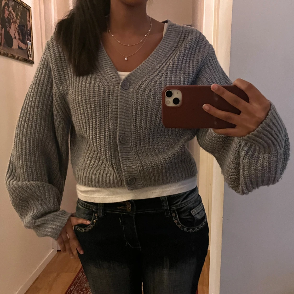 Grå stickad kofta  - 1