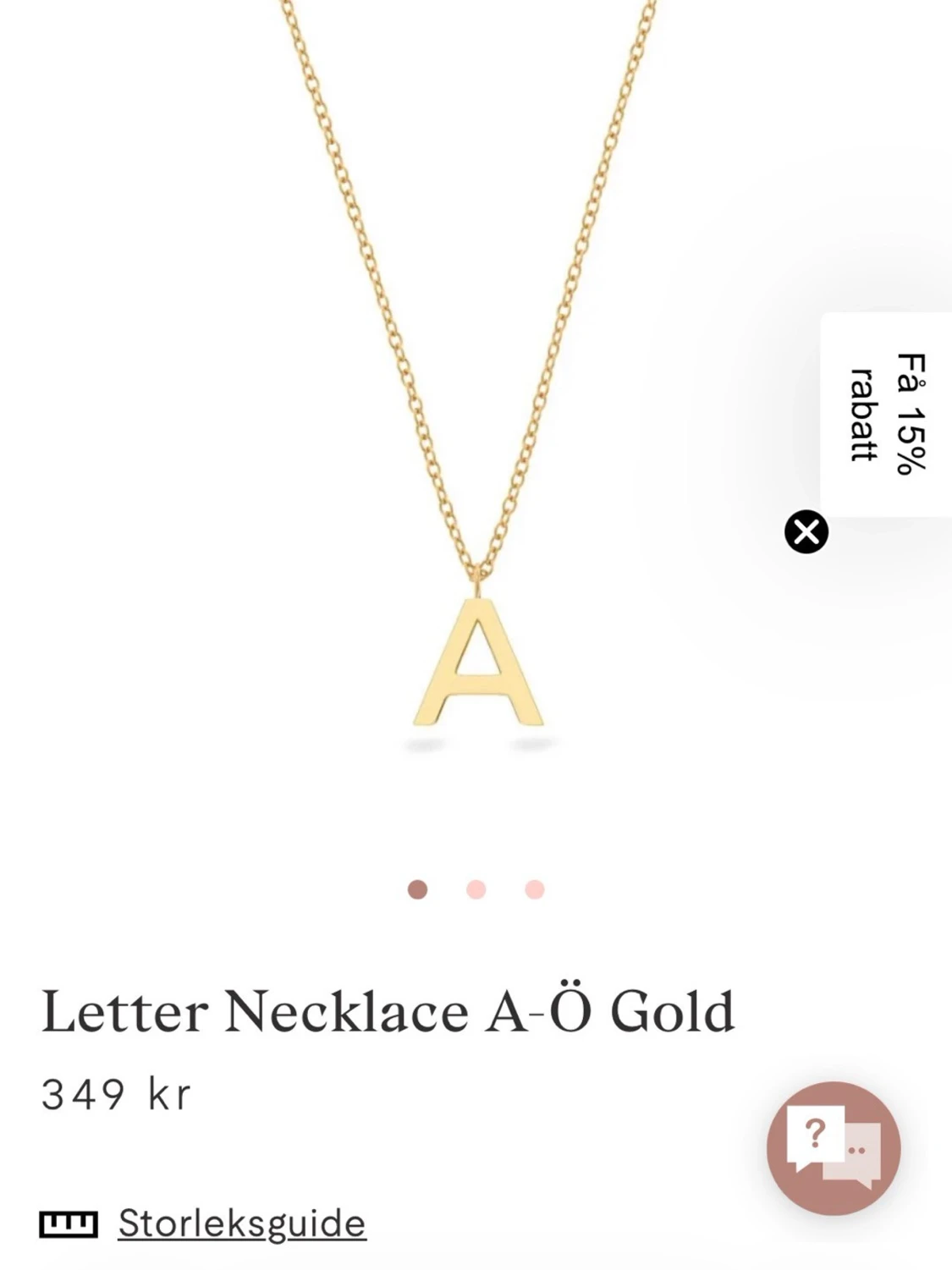Ett guld halsband i bokstaven A från Edblad